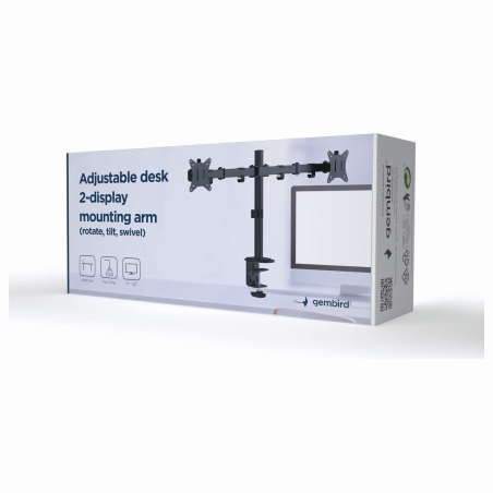 Gembird Adjustable desk 2-display mounting arm (rotate, tilt, swivel), 17 inches-32 inches, up to 9 kg