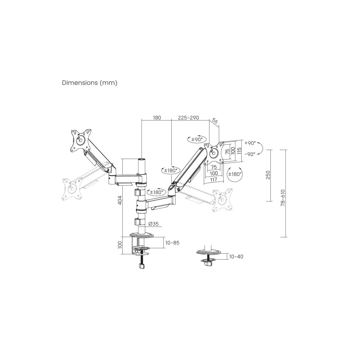 Gembird DISPLAY ACC MOUNTING ARM/17-32" MA-DA2P-02 GEMBIRD