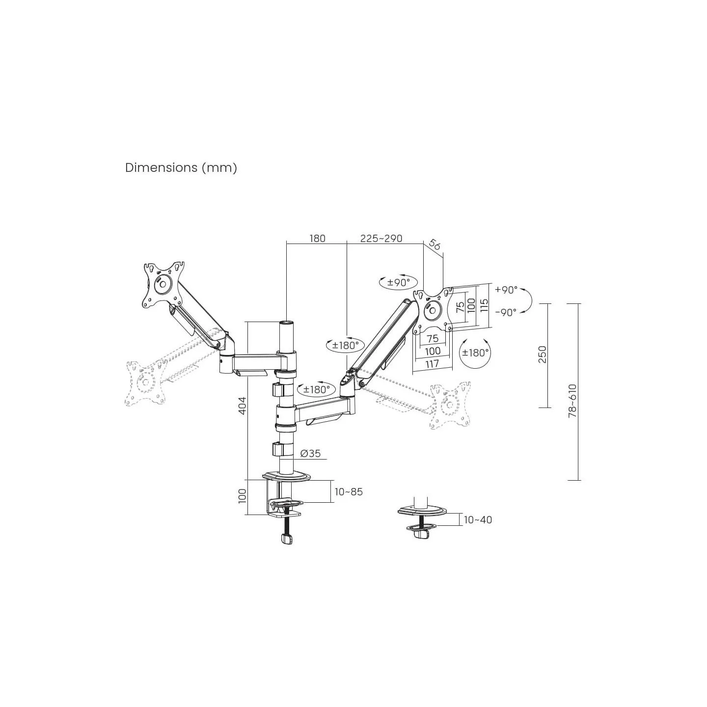 Gembird DISPLAY ACC MOUNTING ARM/17-32" MA-DA2P-02 GEMBIRD