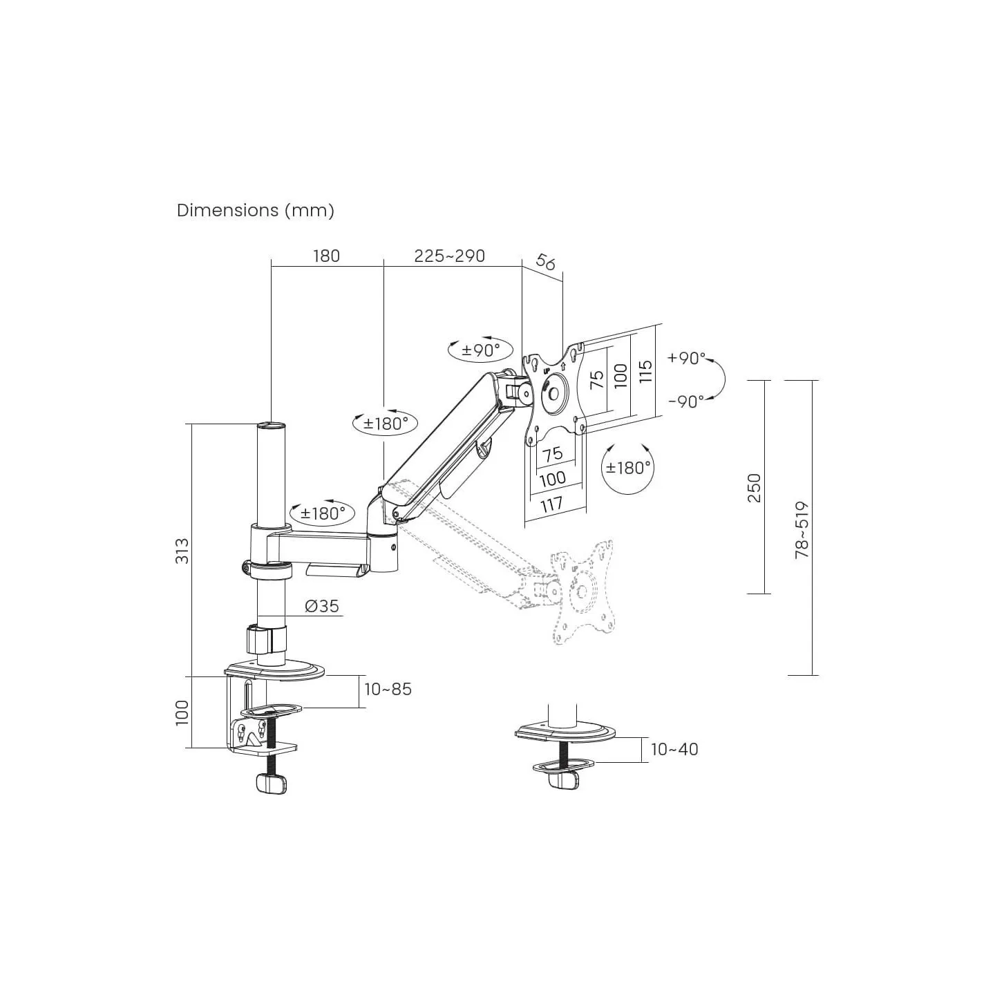 Gembird DISPLAY ACC MOUNTING ARM/17-32" MA-DA1P-02 GEMBIRD