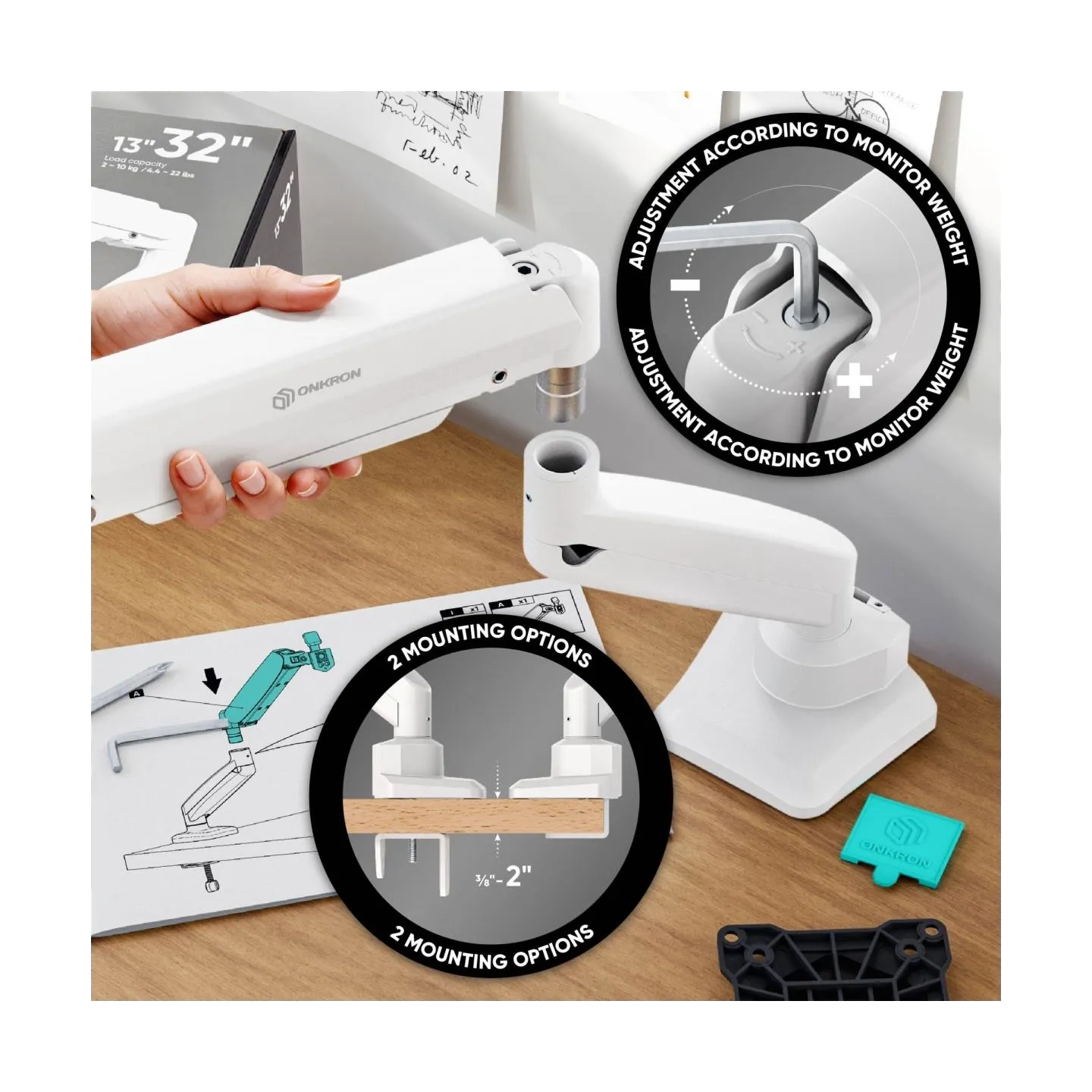 Onkron MONITOR ACC DESK MOUNT/13-32" BLK/WHT G80-BW ONKRON
