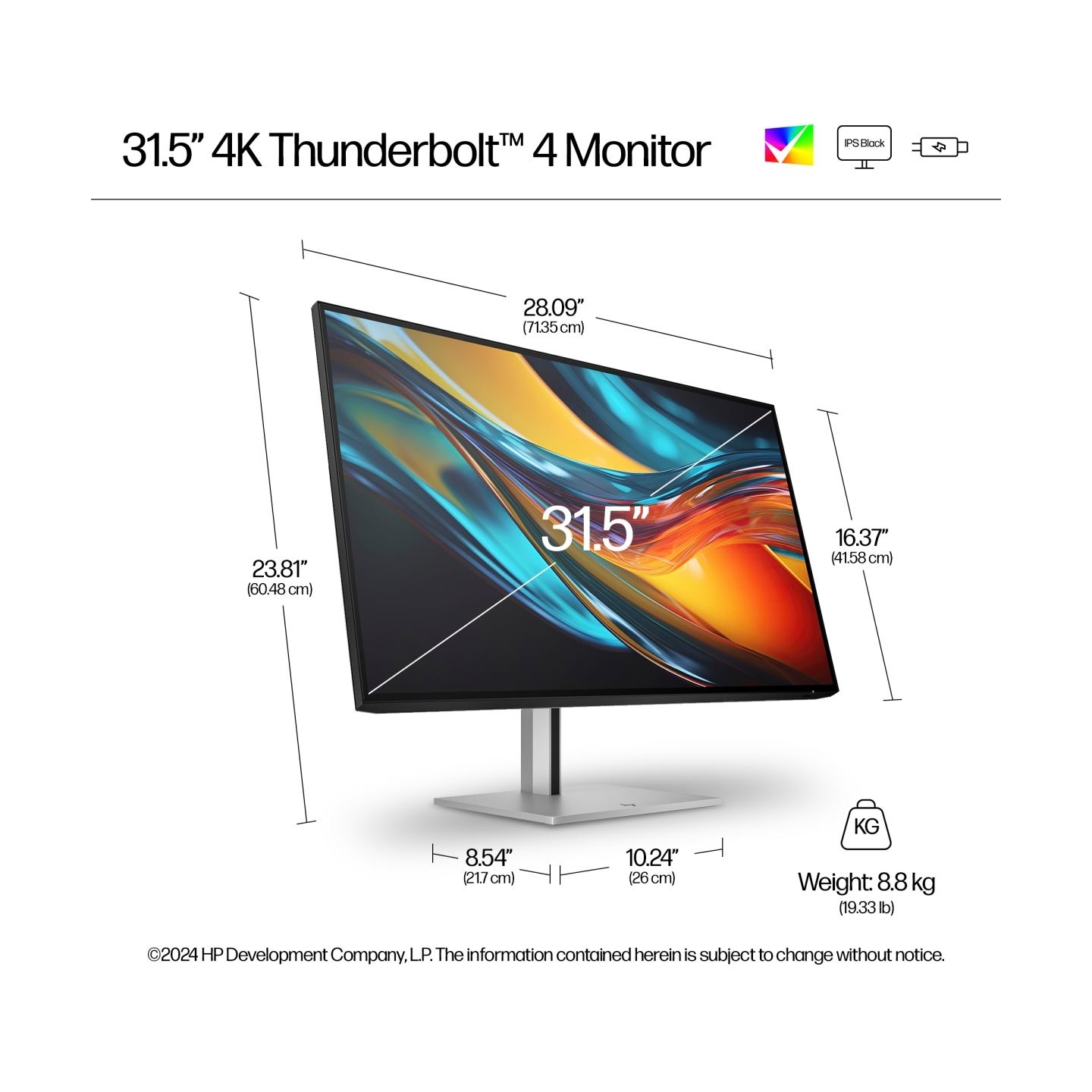 HP 732pk Series 7 Pro 4K TB4 Charging Monitor - 31.5" 3840x2160 UHD 400-nit 60Hz AG, IPS Black HDR 400, USB-C(100W/15W)/HDMI/Dis