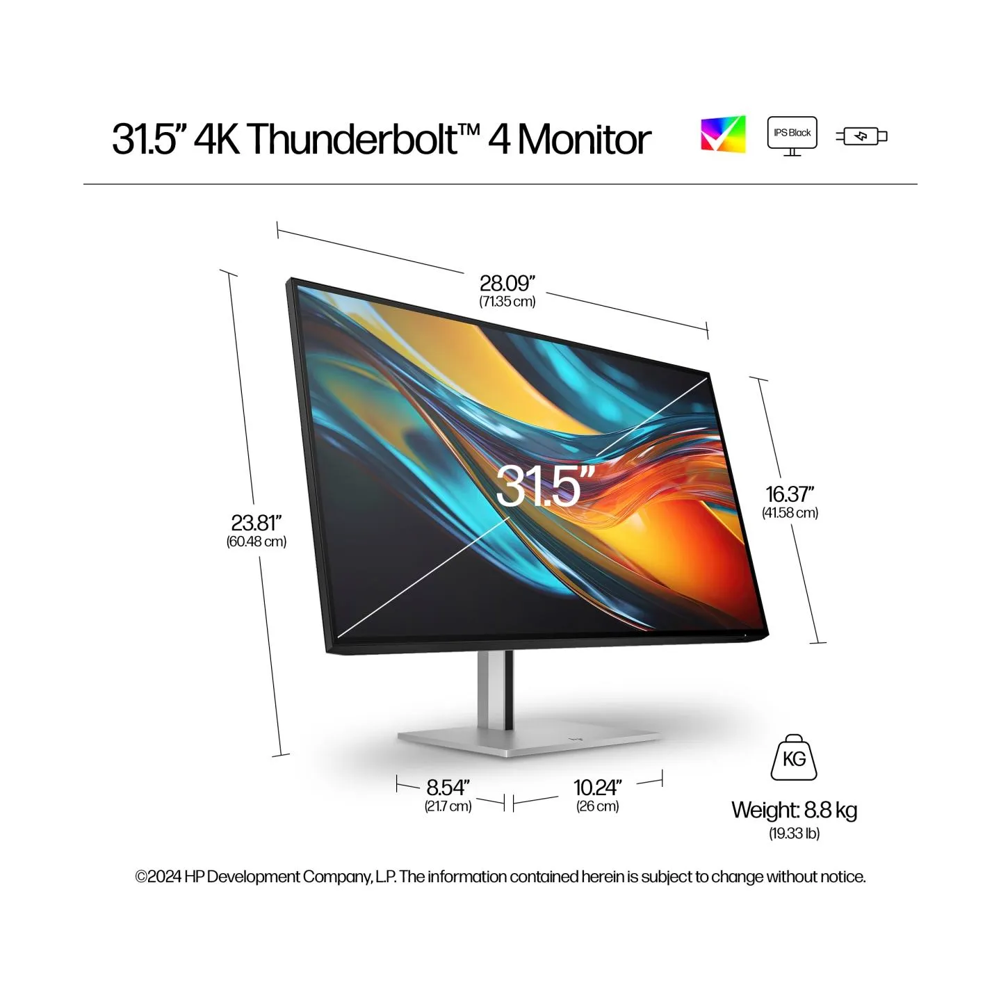HP 732pk Series 7 Pro 4K TB4 Charging Monitor - 31.5" 3840x2160 UHD 400-nit 60Hz AG, IPS Black HDR 400, USB-C(100W/15W)/HDMI/Dis