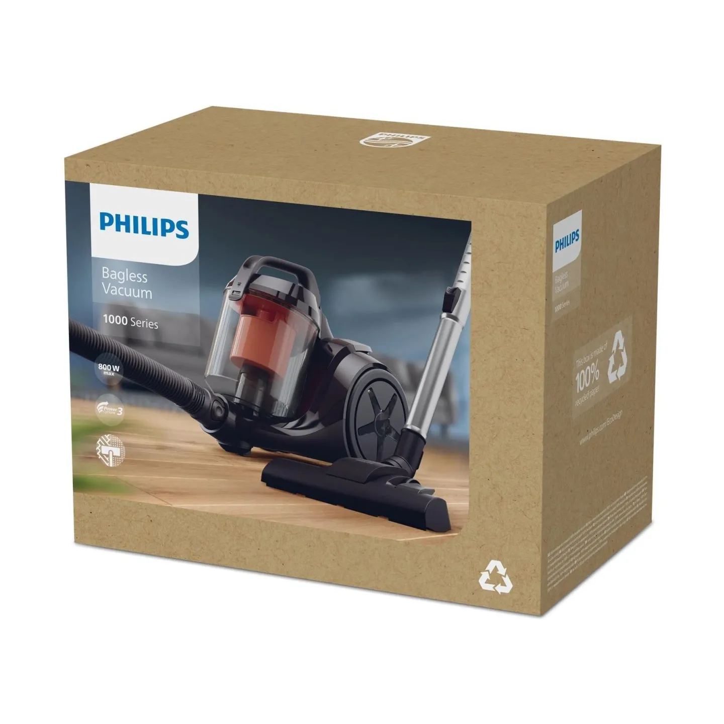 Philips | Vacuum cleaner | XB1142/10 1000 series | Bagless | Power 800 W | Dust capacity 1.3 L | Rich black/Coral moody