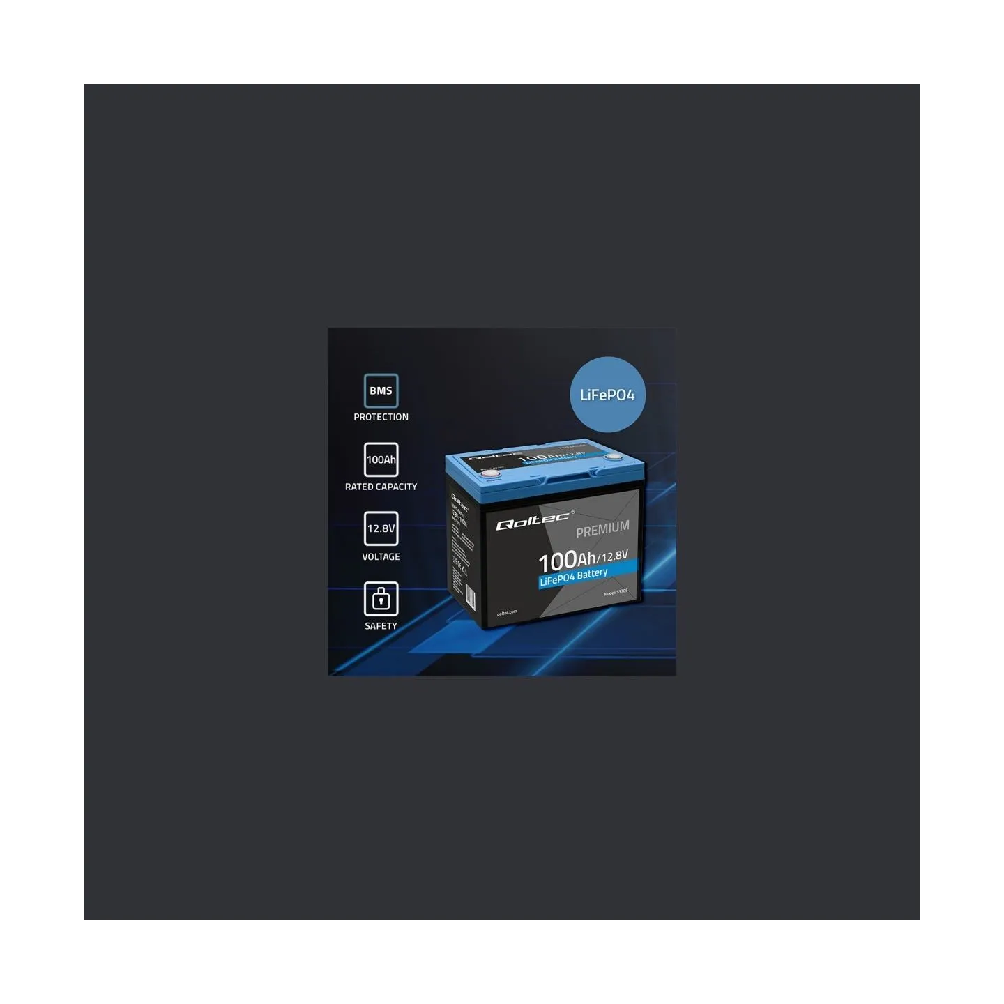 Qoltec 53705 LiFePO4 battery / 100Ah