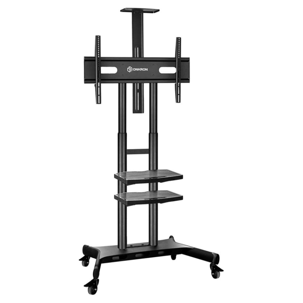 Onkron Mobile TV Stand for 50-83” TVs with Wheels Shelves Height Adjustable Rolling TV Cart, Black