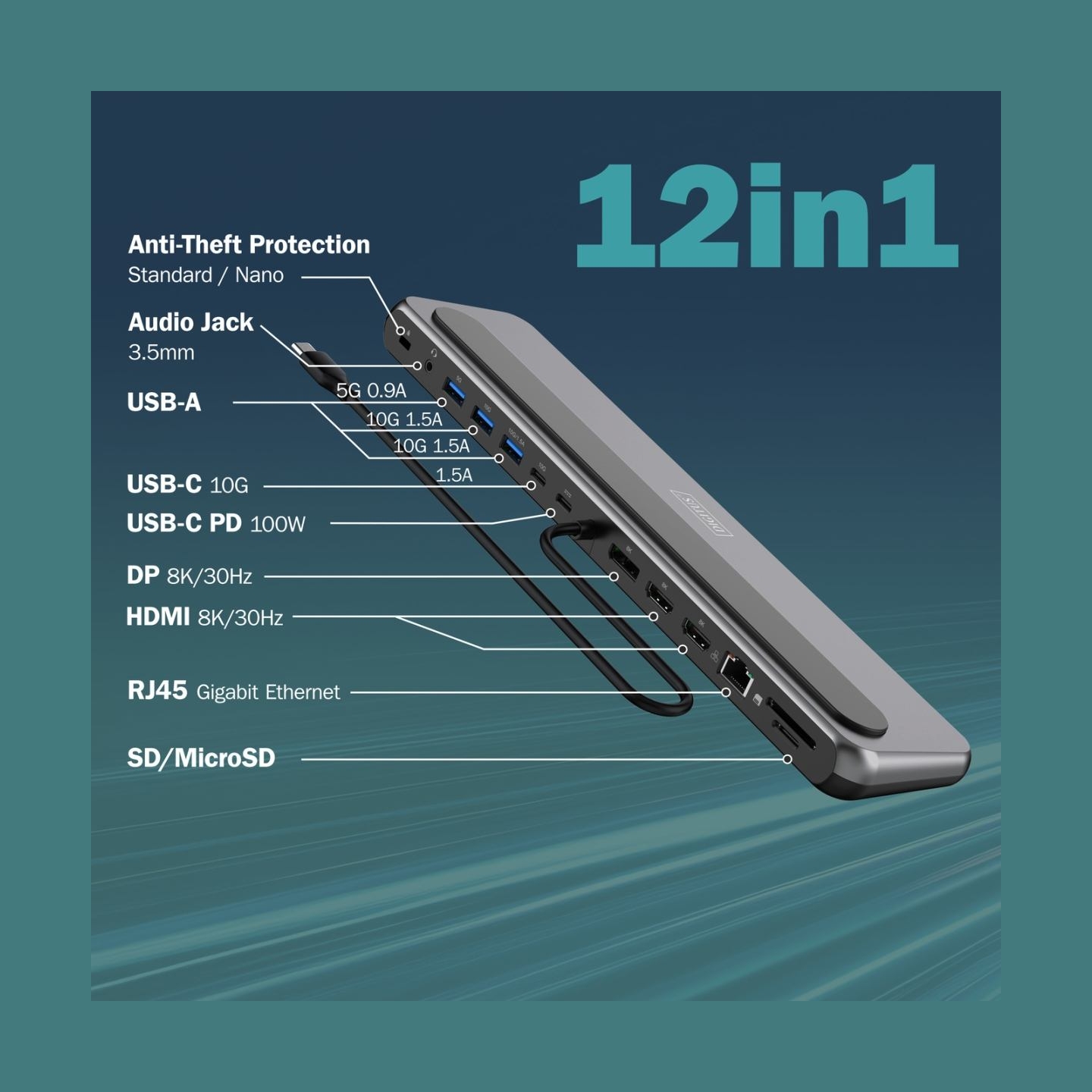 Digitus USB-C 8K docking station, 12-port | DA-70919 | Ethernet LAN (RJ-45) ports 1 | HDMI ports quantity 2