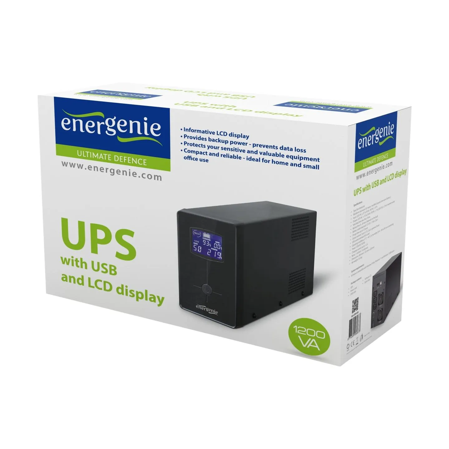 Energenie | UPS with USB and LCD display, Black | 1200 VA