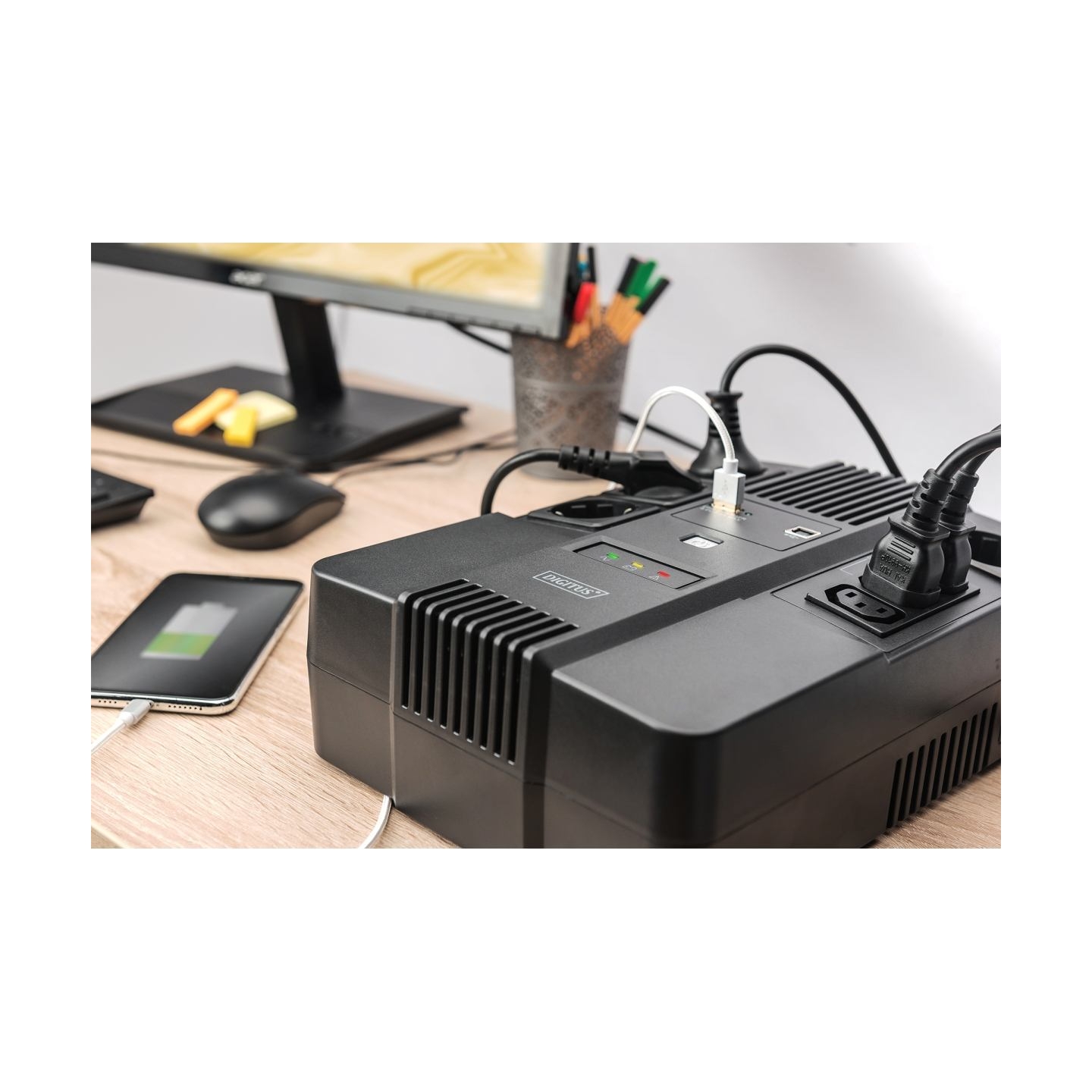 Digitus | All-in-One UPS | All-in-One UPS, 600VA/360W, LED 12V/7Ah x1, 4x CEE 7/7,3x IEC C13, USB, RJ45 | 600 VA | 360 W