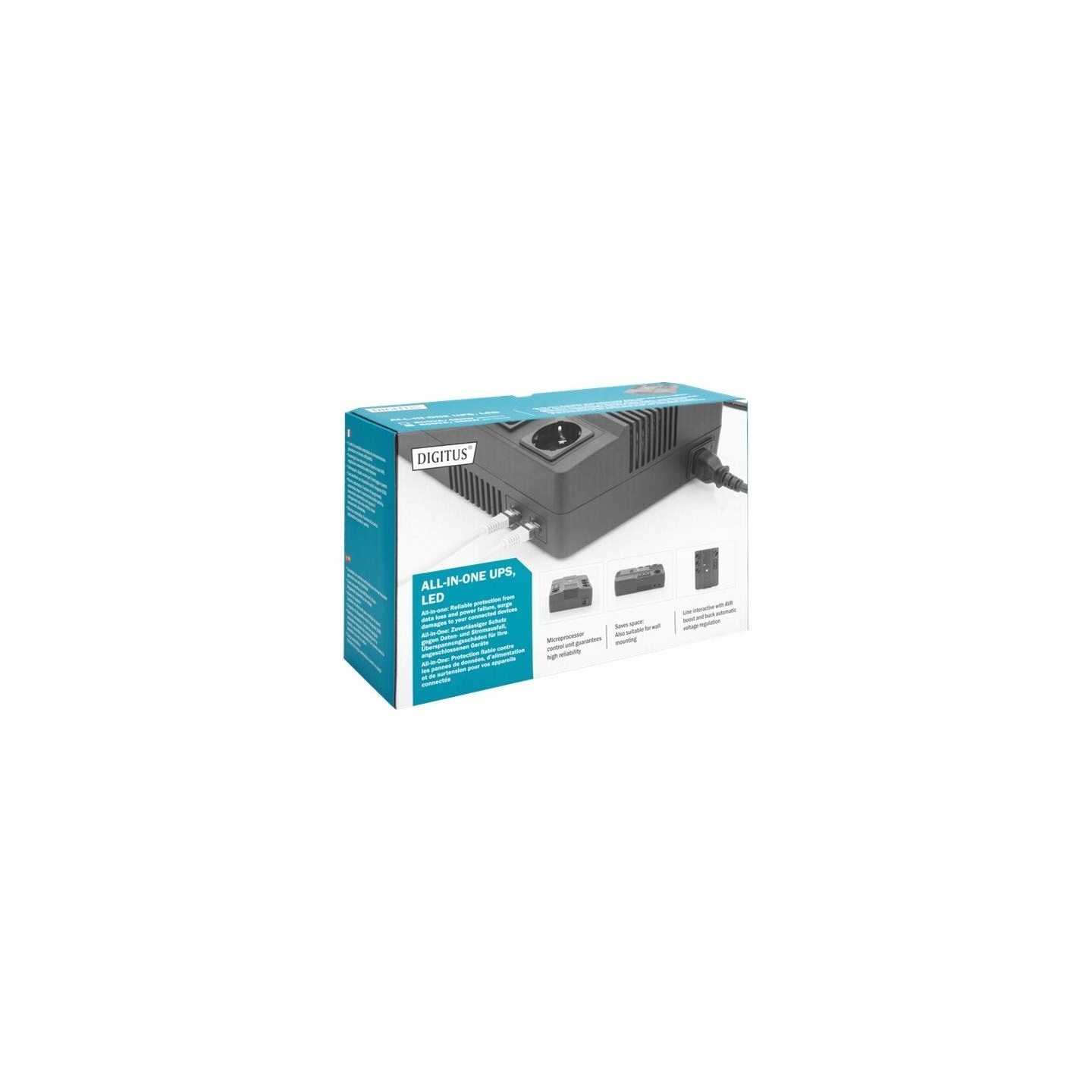 Digitus | All-in-One UPS | All-in-One UPS, 600VA/360W, LED 12V/7Ah x1, 4x CEE 7/7,3x IEC C13, USB, RJ45 | 600 VA | 360 W