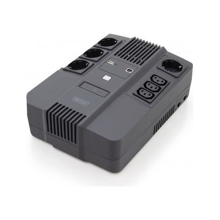 Digitus | All-in-One UPS | All-in-One UPS, 800VA/480W, LED 12V/9Ah x1, 4x CEE 7/7,3x IEC C13, USB, RJ45 | 800 VA | 480 W