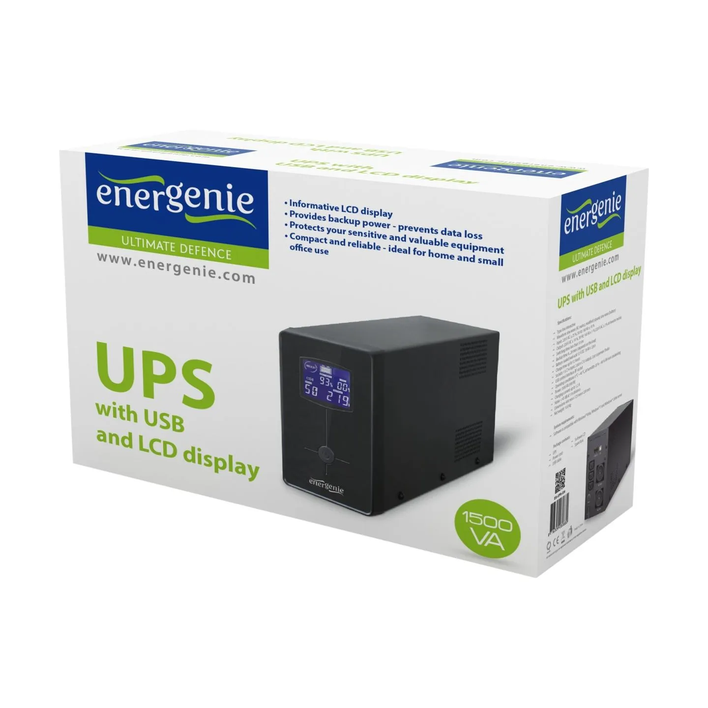 Energenie UPS with USB and LCD display, Black | EG-UPS-034 | 1500 VA | 900 W