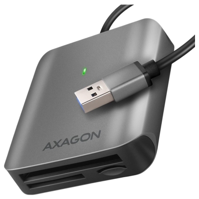 Axagon Aluminum high-speed USB-A 3.2 Gen 1 memory card reader. 3 slots, UHS-II.