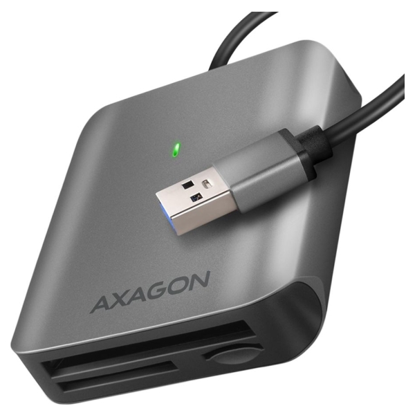 Axagon Aluminum high-speed USB-A 3.2 Gen 1 memory card reader. 3 slots, UHS-II.