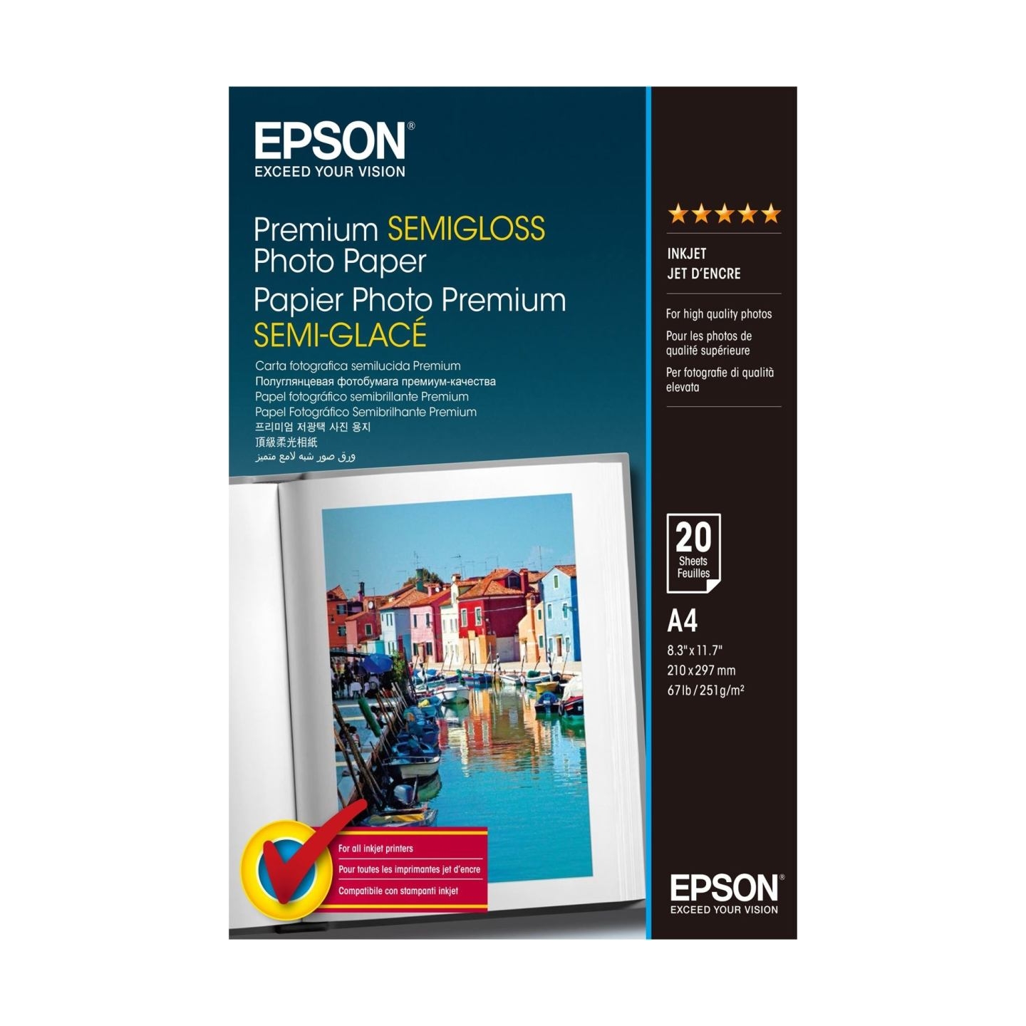 Epson Premium Semigloss Photo Paper, DIN A4, 251g/mÂ², 20 Sheets | A4