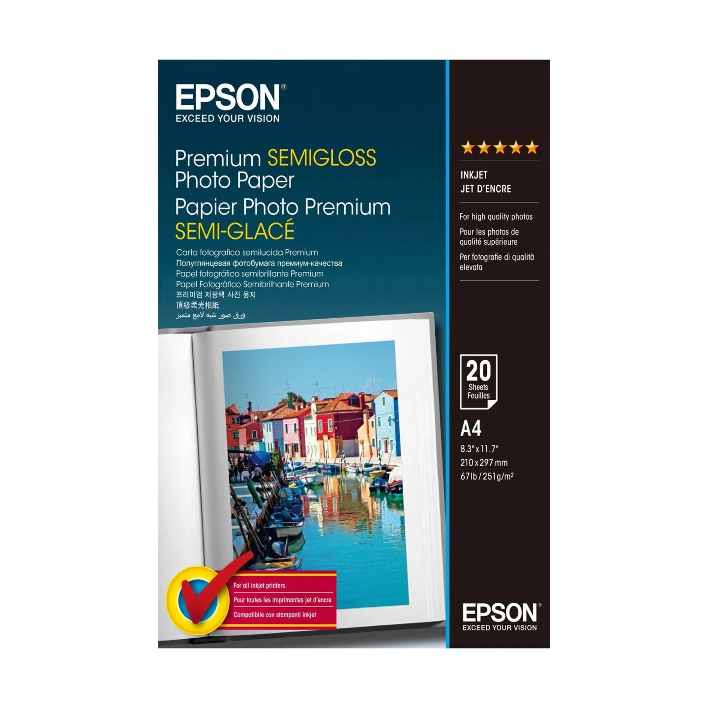 Epson Premium Semigloss Photo Paper, DIN A4, 251g/mÂ², 20 Sheets | A4