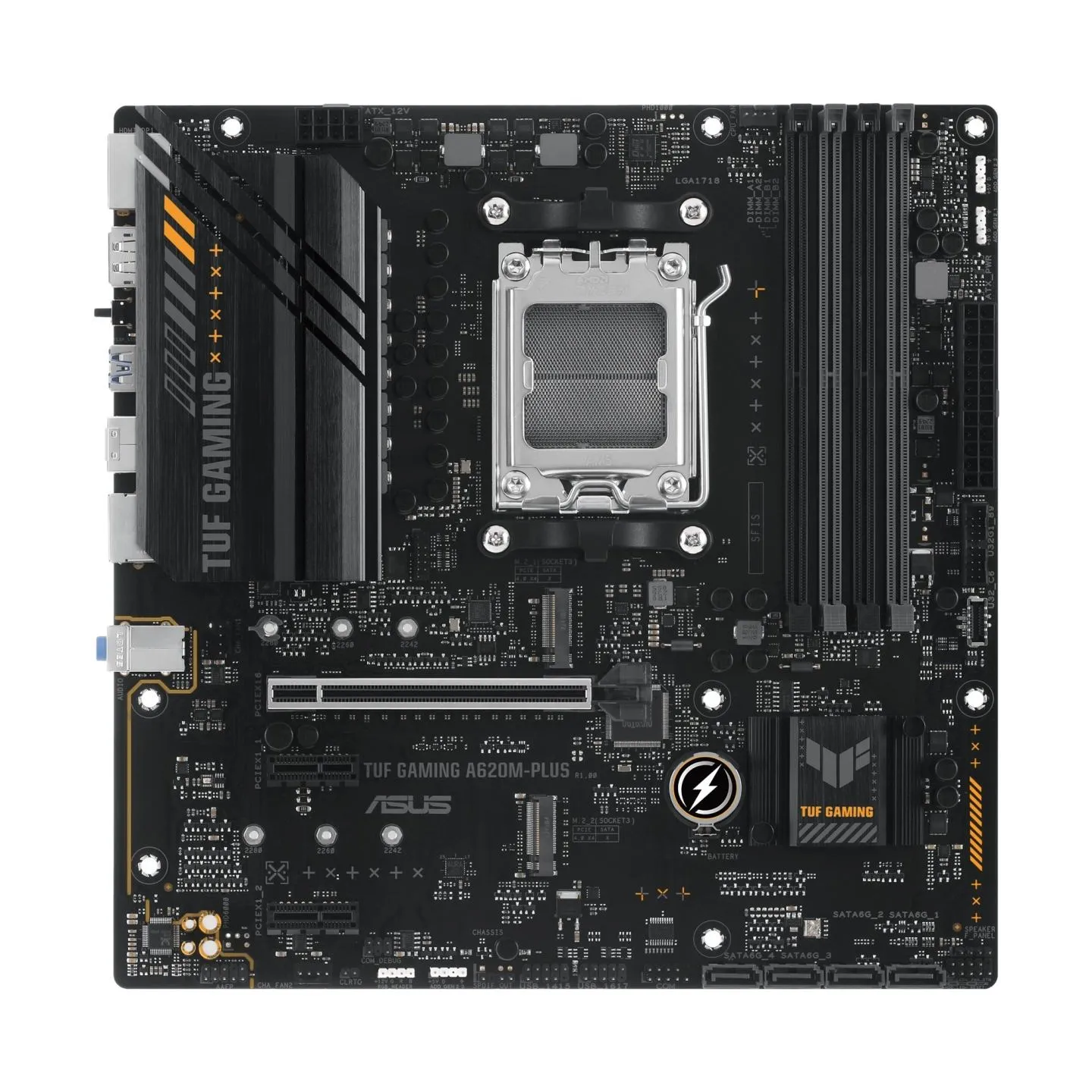 Asus | TUF GAMING A620M-PLUS | Processor family AMD | Processor socket AM5 | DDR5 DIMM | Memory slots 4 | Supported hard disk dr