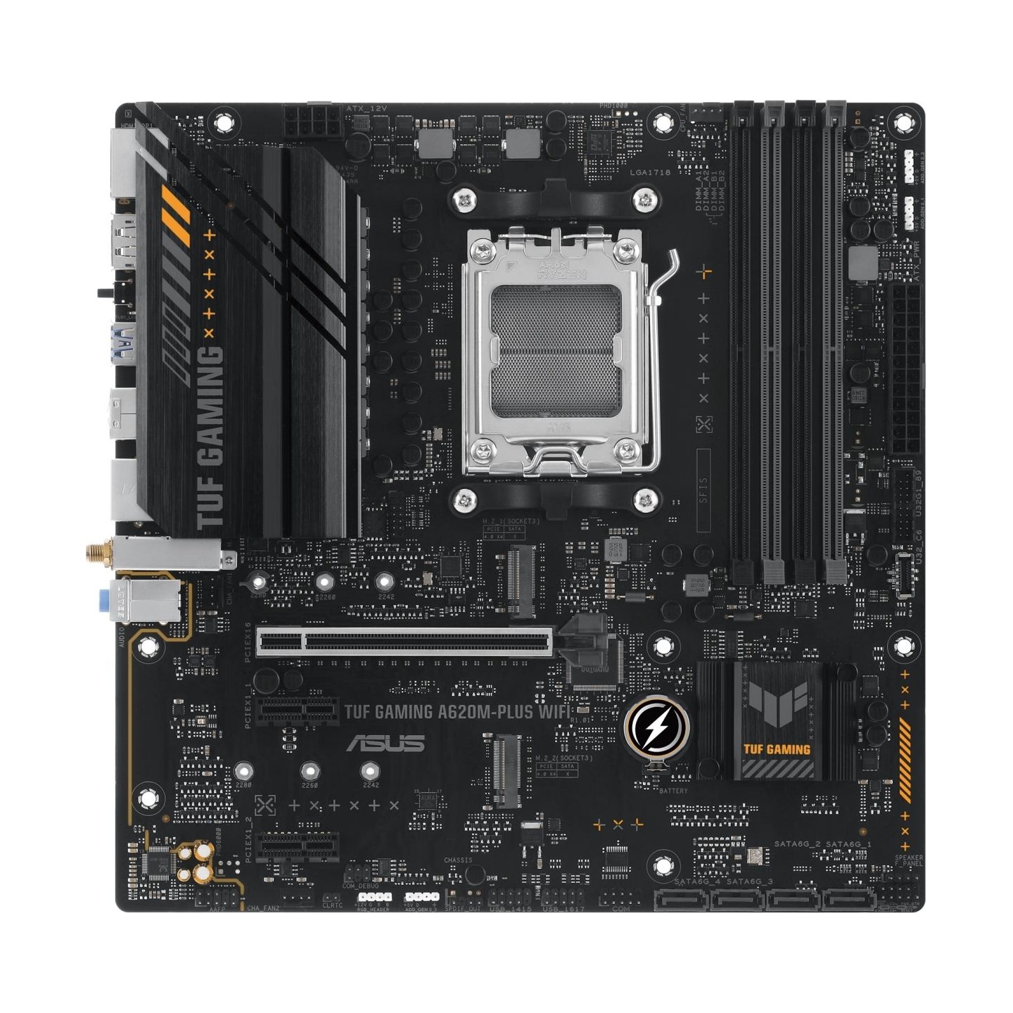 Asus | TUF GAMING A620M-PLUS WIFI | Processor family AMD | Processor socket AM5 | DDR5 DIMM | Memory slots 4 | Supported hard di