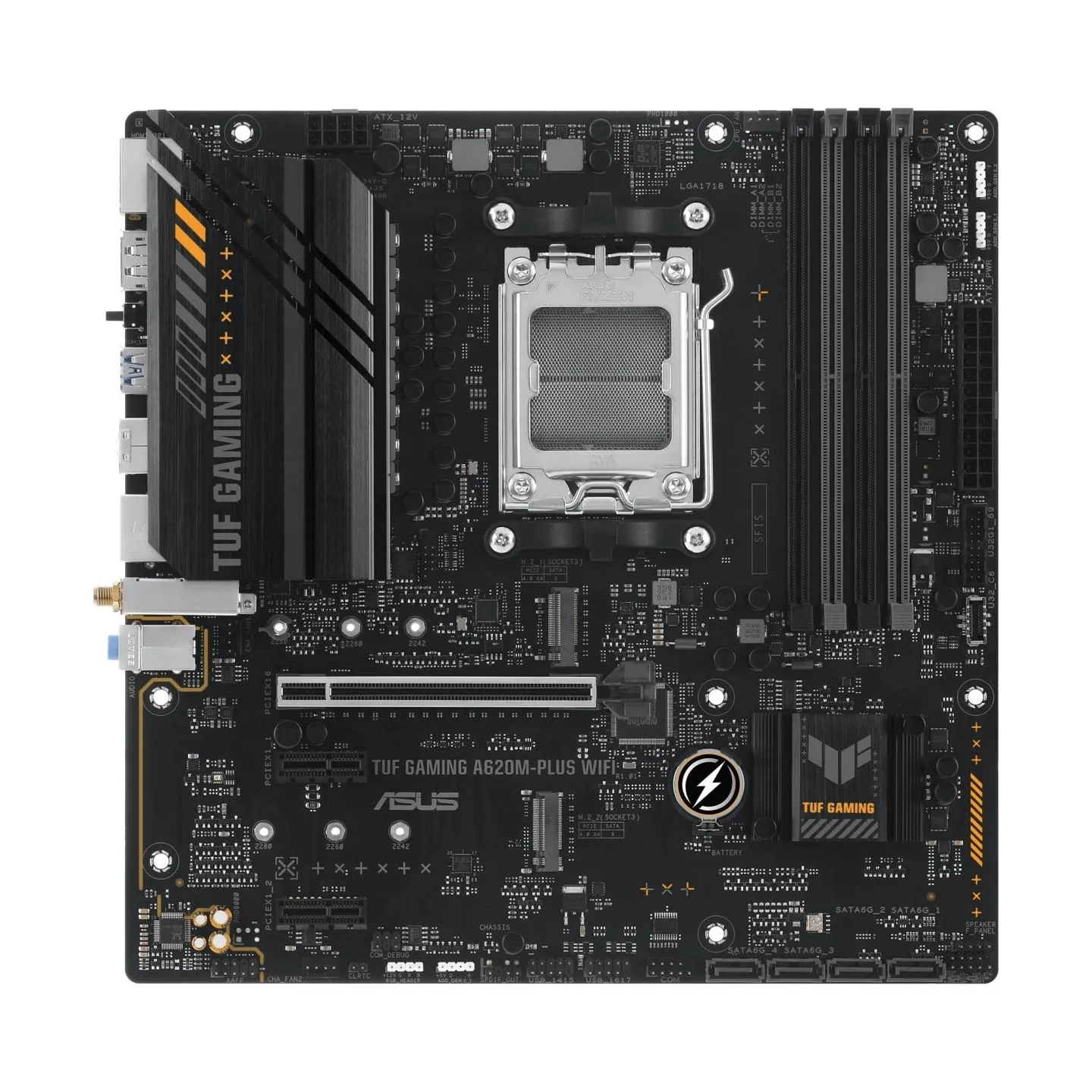 Asus | TUF GAMING A620M-PLUS WIFI | Processor family AMD | Processor socket AM5 | DDR5 DIMM | Memory slots 4 | Supported hard di