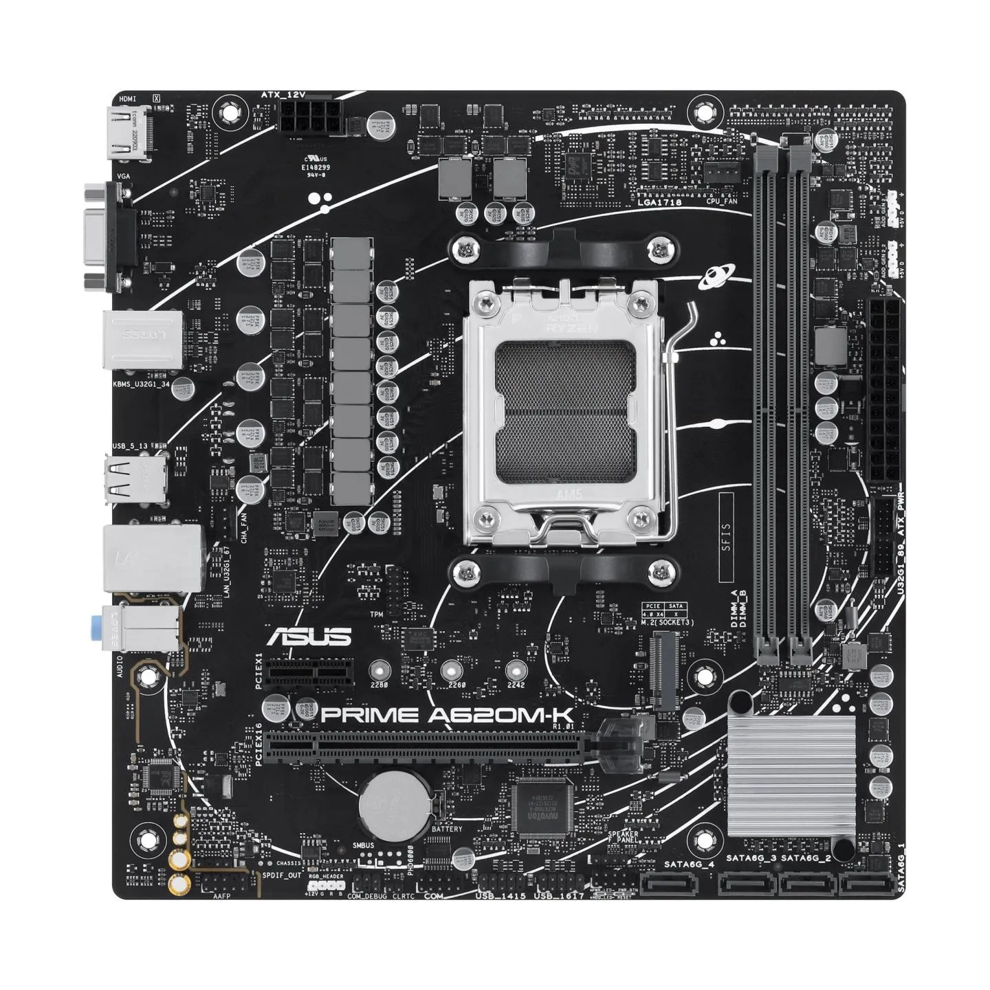 Asus | PRIME A620M-K | Processor family AMD | Processor socket AM5 | DDR5 DIMM | Memory slots 2 | Supported hard disk drive inte