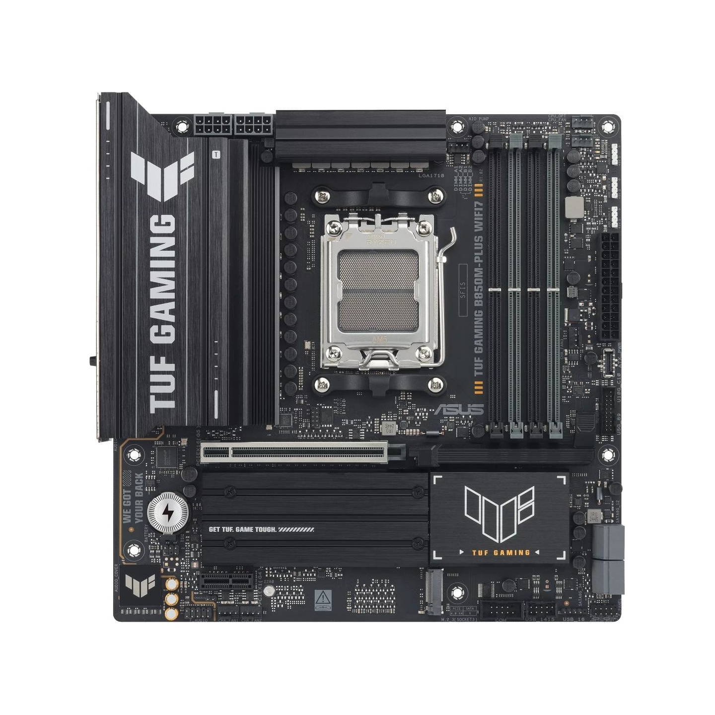 Asus TUF GAMING B850M-PLUS WIFI7 | Processor family AMD | Processor socket AM5 | DDR5 | Supported hard disk drive interfaces SAT