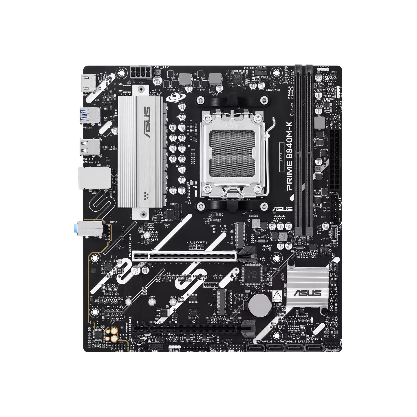 Asus PRIME B840M-K | Processor family AMD | Processor socket AM5 | DDR5 | Supported hard disk drive interfaces SATA, M.2 | Numbe
