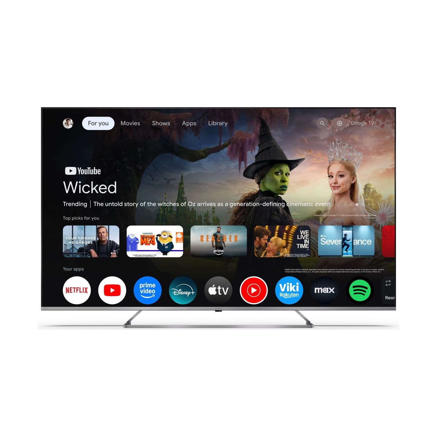 Sharp 4K Ultra HD QLED MiniLED TV | 65JP7265E | 55 | Smart TV | Google TV | UHD