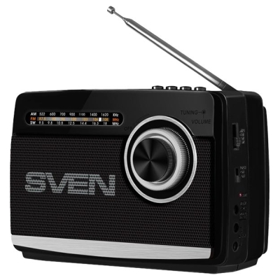 Sven Speaker SVEN SRP-535, black (3W, FM/AM/SW, USB, microSD, flashlight, battery)