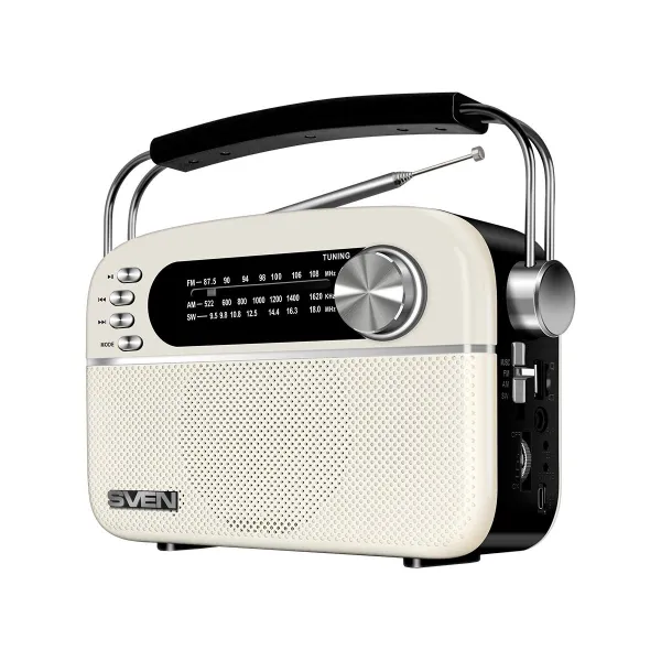 Sven Speaker SVEN SRP-505, white (3W, Bluetooth, FM/AM/SW, USB, microSD, AUX, battery)