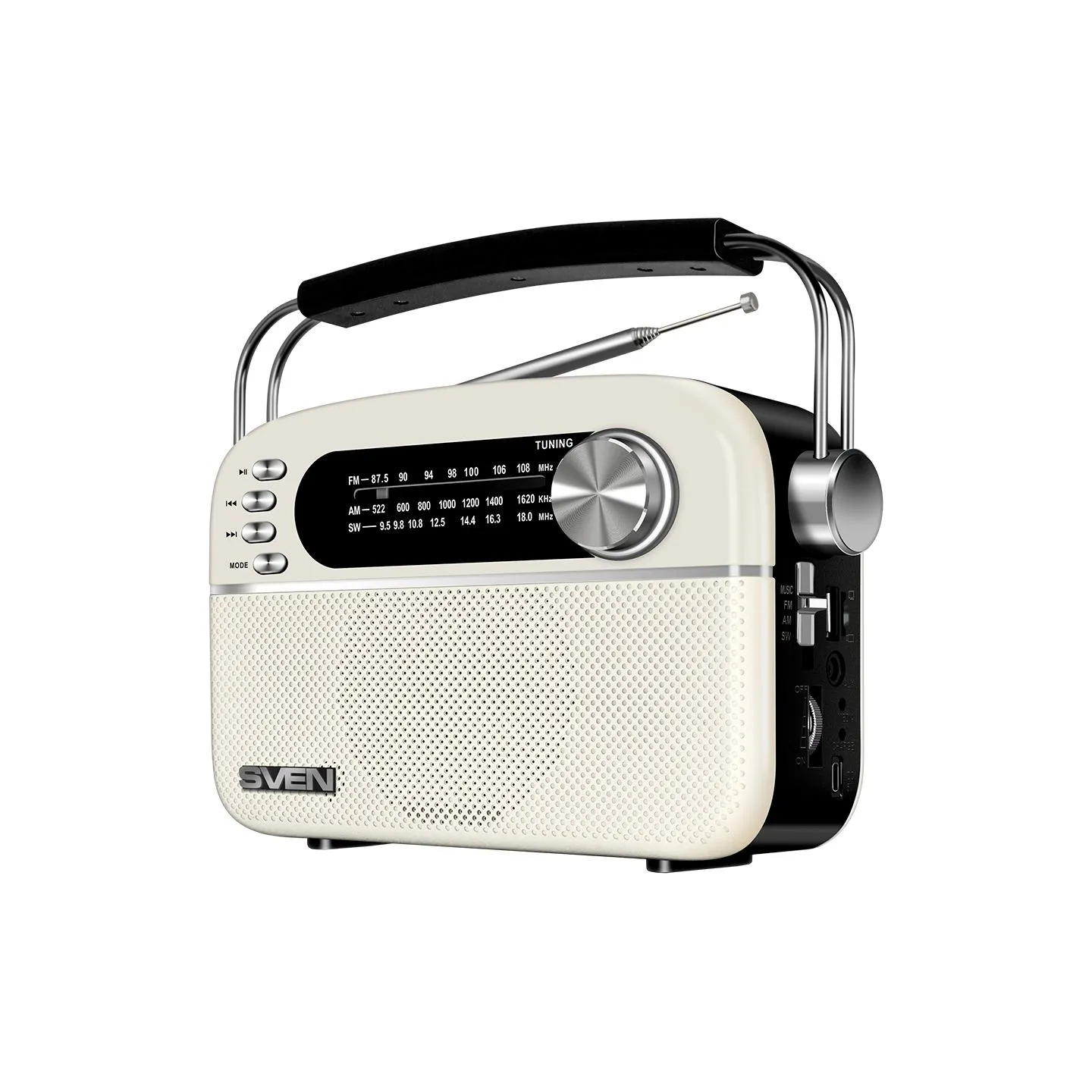 Sven Speaker SVEN SRP-505, white (3W, Bluetooth, FM/AM/SW, USB, microSD, AUX, battery)