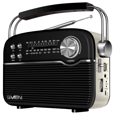 Sven Speaker SVEN SRP-500, black (3W, Bluetooth,FM/AM/SW, USB, microSD, AUXt, battery)
