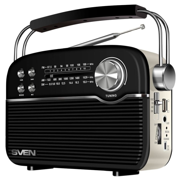Sven Speaker SVEN SRP-500, black (3W, Bluetooth,FM/AM/SW, USB, microSD, AUXt, battery)