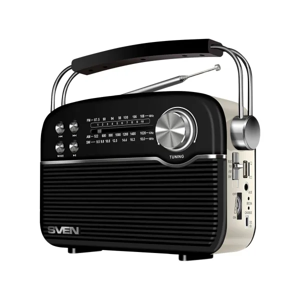 Sven Speaker SVEN SRP-500, black (3W, Bluetooth,FM/AM/SW, USB, microSD, AUXt, battery)