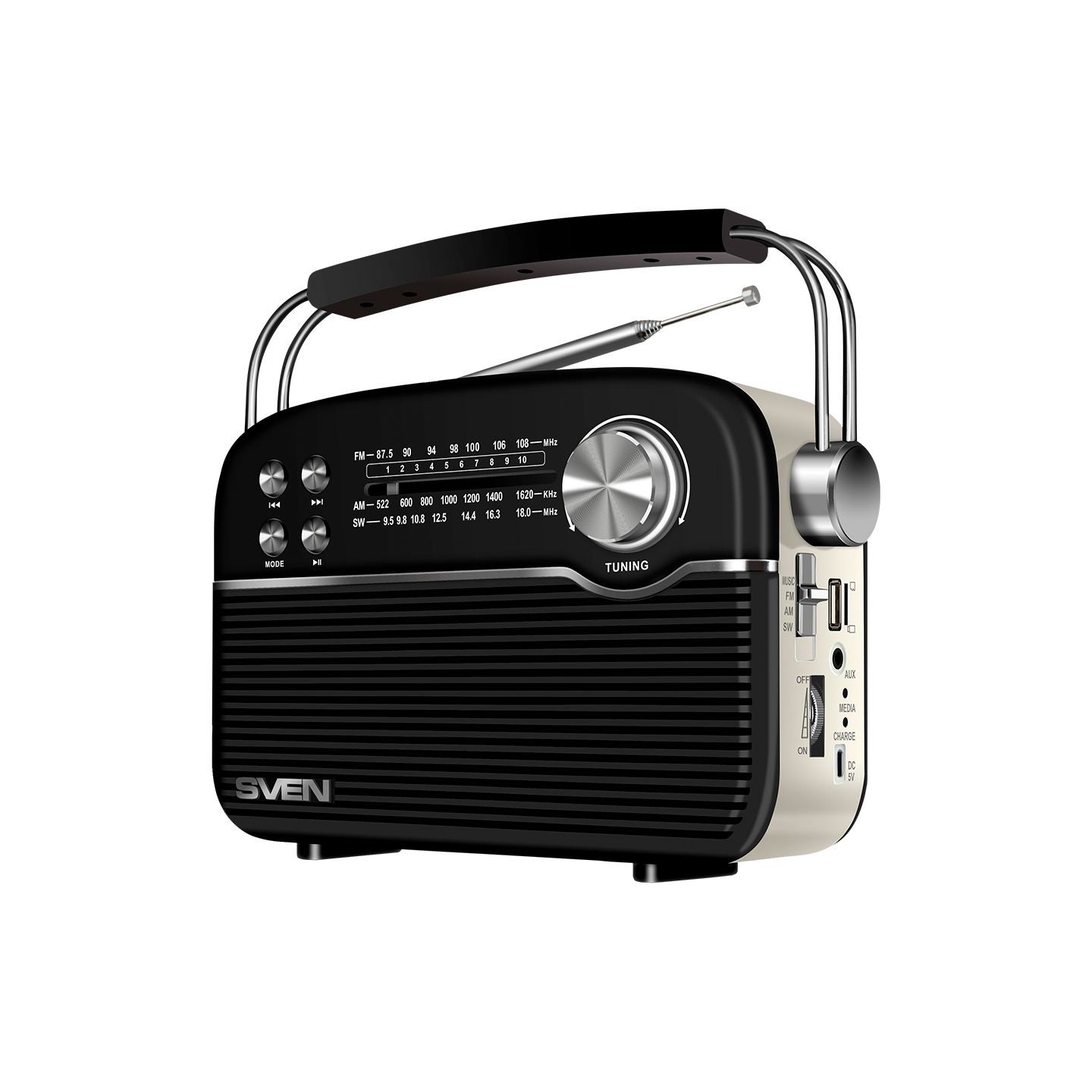 Sven Speaker SVEN SRP-500, black (3W, Bluetooth,FM/AM/SW, USB, microSD, AUXt, battery)