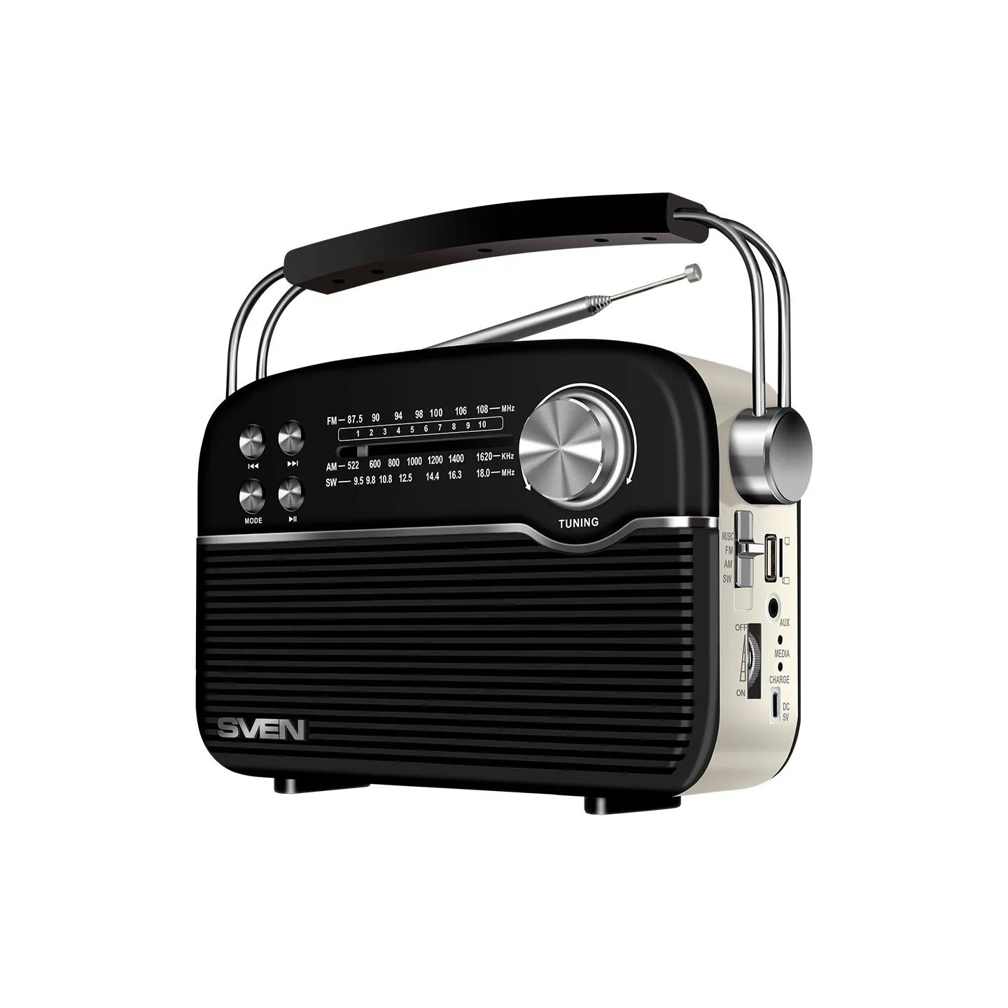 Sven Speaker SVEN SRP-500, black (3W, Bluetooth,FM/AM/SW, USB, microSD, AUXt, battery)