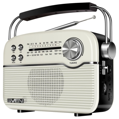Sven Speaker SVEN SRP-500, white (3W, Bluetooth, FM/AM/SW, USB, microSD, AUX, battery)