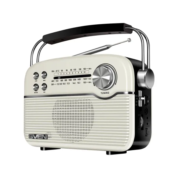 Sven Speaker SVEN SRP-500, white (3W, Bluetooth, FM/AM/SW, USB, microSD, AUX, battery)