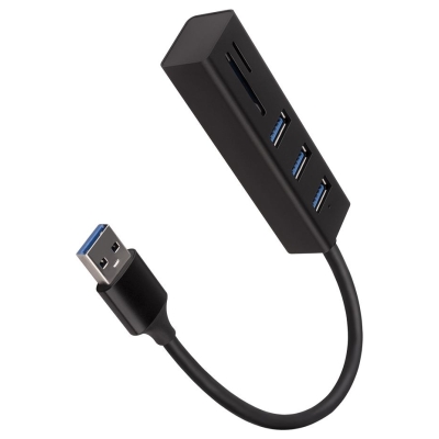 Axagon HMA-CR3A 3x USB-A + SD/microSD, USB3.2 Gen 1 hub, metal, 20cm USB-A cable