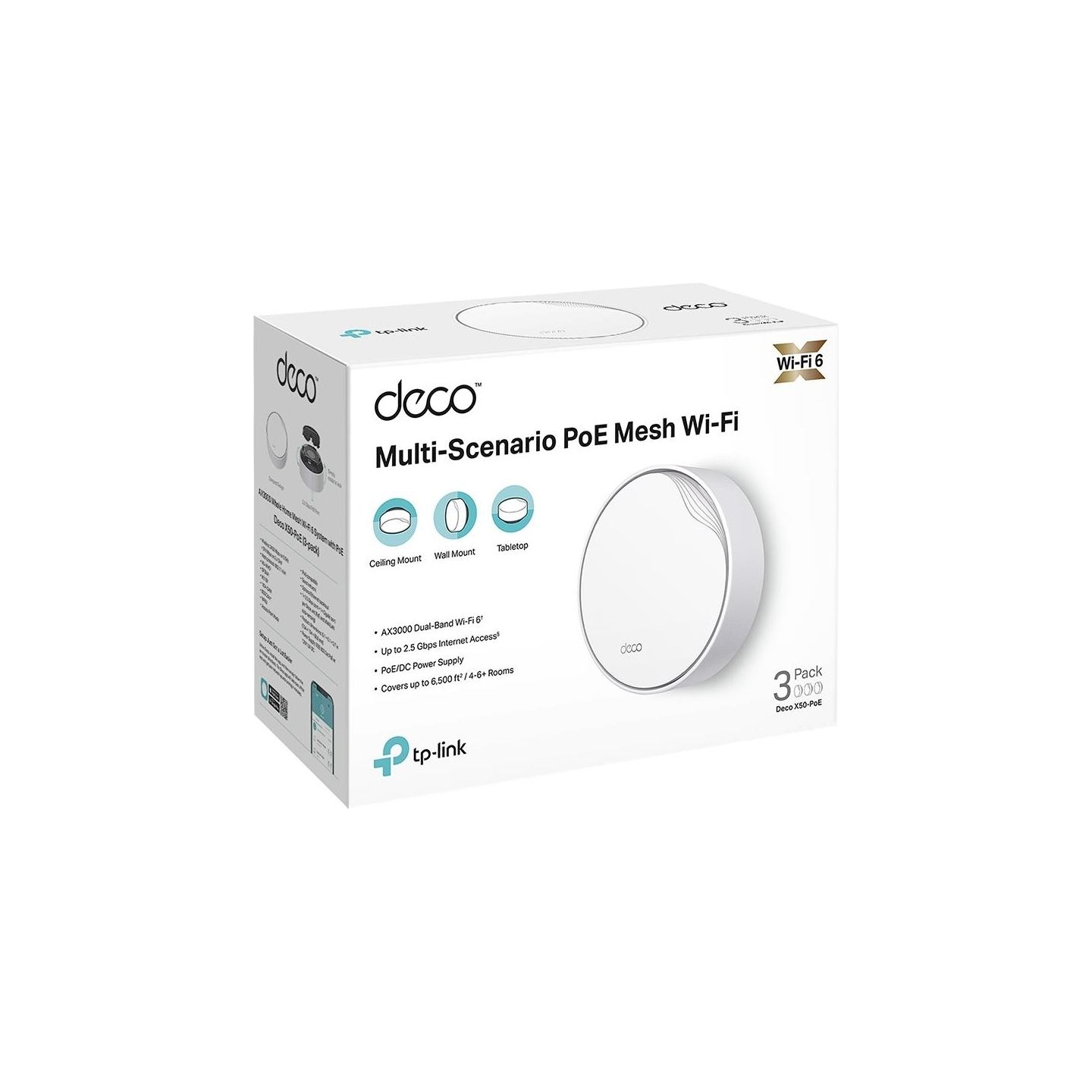 Tp-Link Wireless Router|TP-LINK|Wireless Router|3-pack|3000 Mbps|Mesh|Wi-Fi 6|1x10/100/1000M|1x2.5GbE|DHCP|DECOX50-POE(3-PACK)