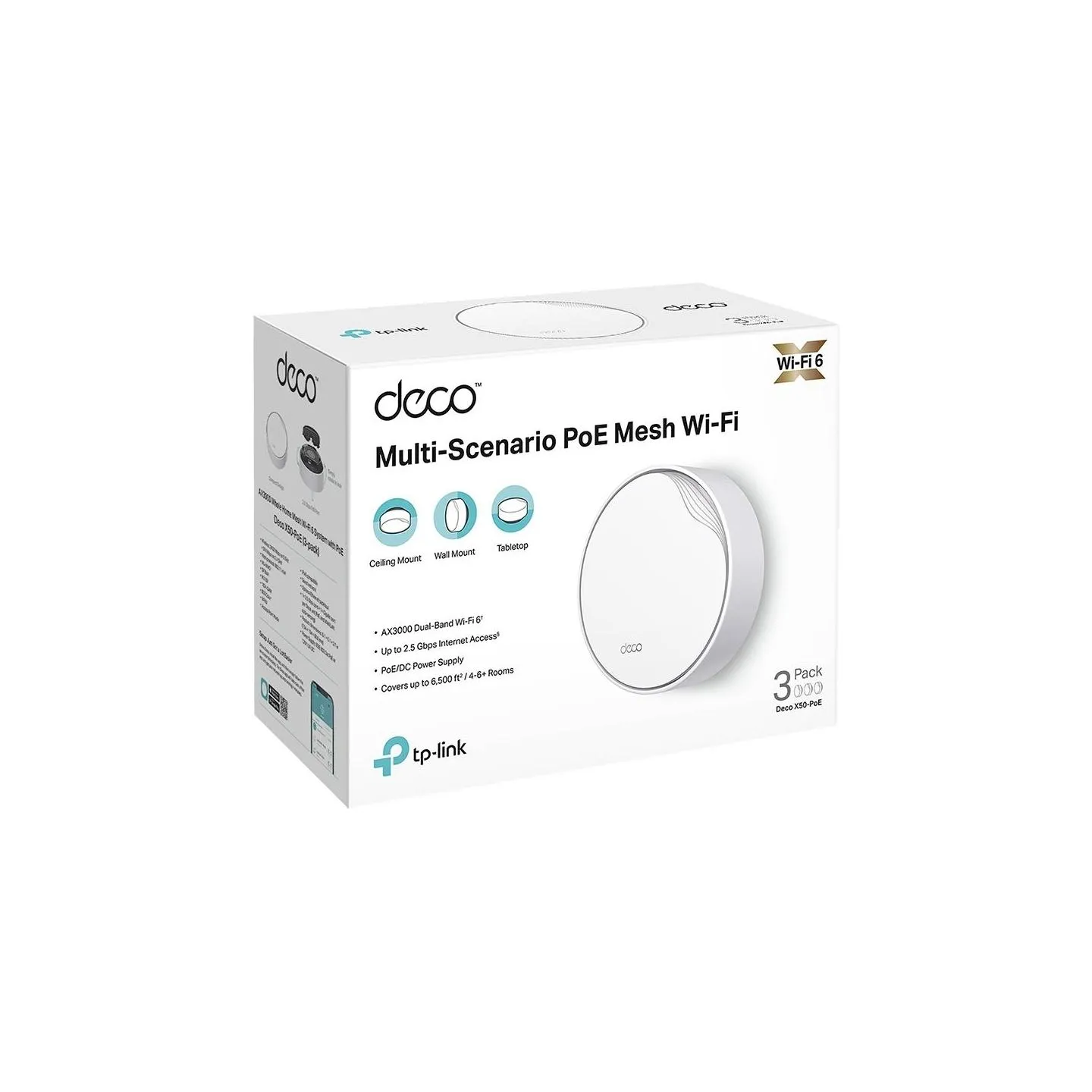 Tp-Link Wireless Router|TP-LINK|Wireless Router|3-pack|3000 Mbps|Mesh|Wi-Fi 6|1x10/100/1000M|1x2.5GbE|DHCP|DECOX50-POE(3-PACK)