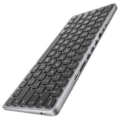 Axagon HMC-KB keyboard USB-C 5Gbps with HUB, microSD/SD, 3x USB-A, HDMI 4K/60Hz, PD 100W, Audio, US layout