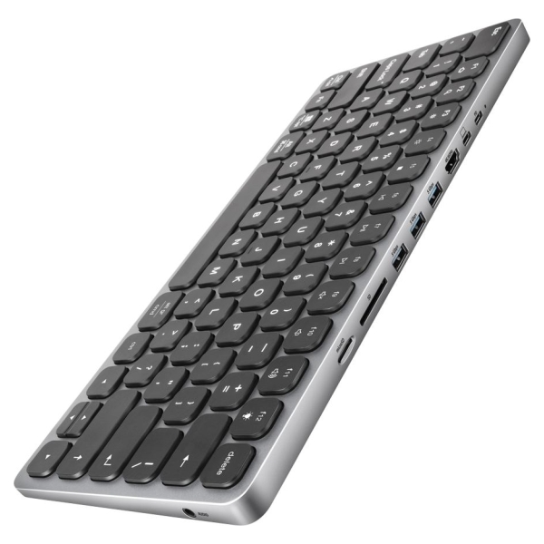 Axagon HMC-KB keyboard USB-C 5Gbps with HUB, microSD/SD, 3x USB-A, HDMI 4K/60Hz, PD 100W, Audio, US layout