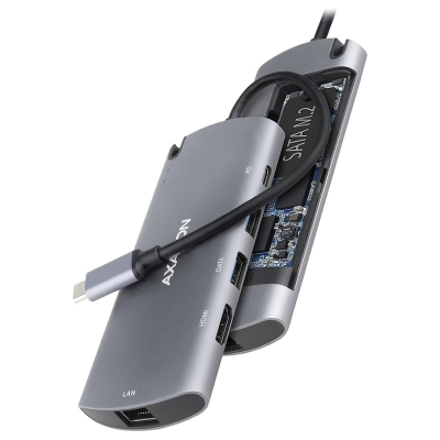 Axagon HMC-6M2 SUPERSPEED USB-C COMBO 6IN1 HUBMultiport USB 3.2 Gen 1 hub. SATA M.2, HDMI, Gigabit LAN and Power Delivery. Cable