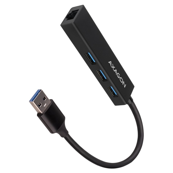 Axagon HMA-GL3A 3x USB-A + GLAN, USB3.2 Gen 1 hub, metal, 20cm USB-A cable
