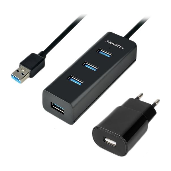 Axagon HUE-S2BP 4x USB3.0 Charging Hub 1.2m Cable, MicroUSB Charging, Incl. AC Adapter