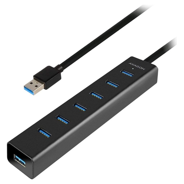 Axagon HUE-SA7BP 7x USB3.0 ALU Charging Hub Incl. AC Adapter, Black
