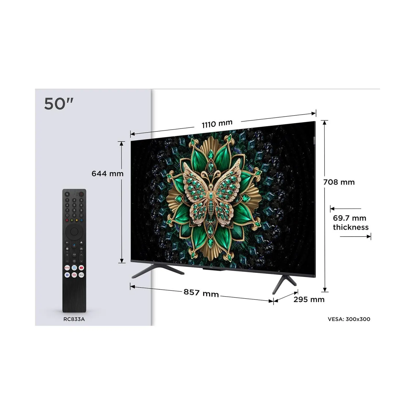 TCL TV Set|TCL|50 "|4K Ultra HD|3840 x 2160 pixels|Flat|16:9|QD-Mini LED|50C69K