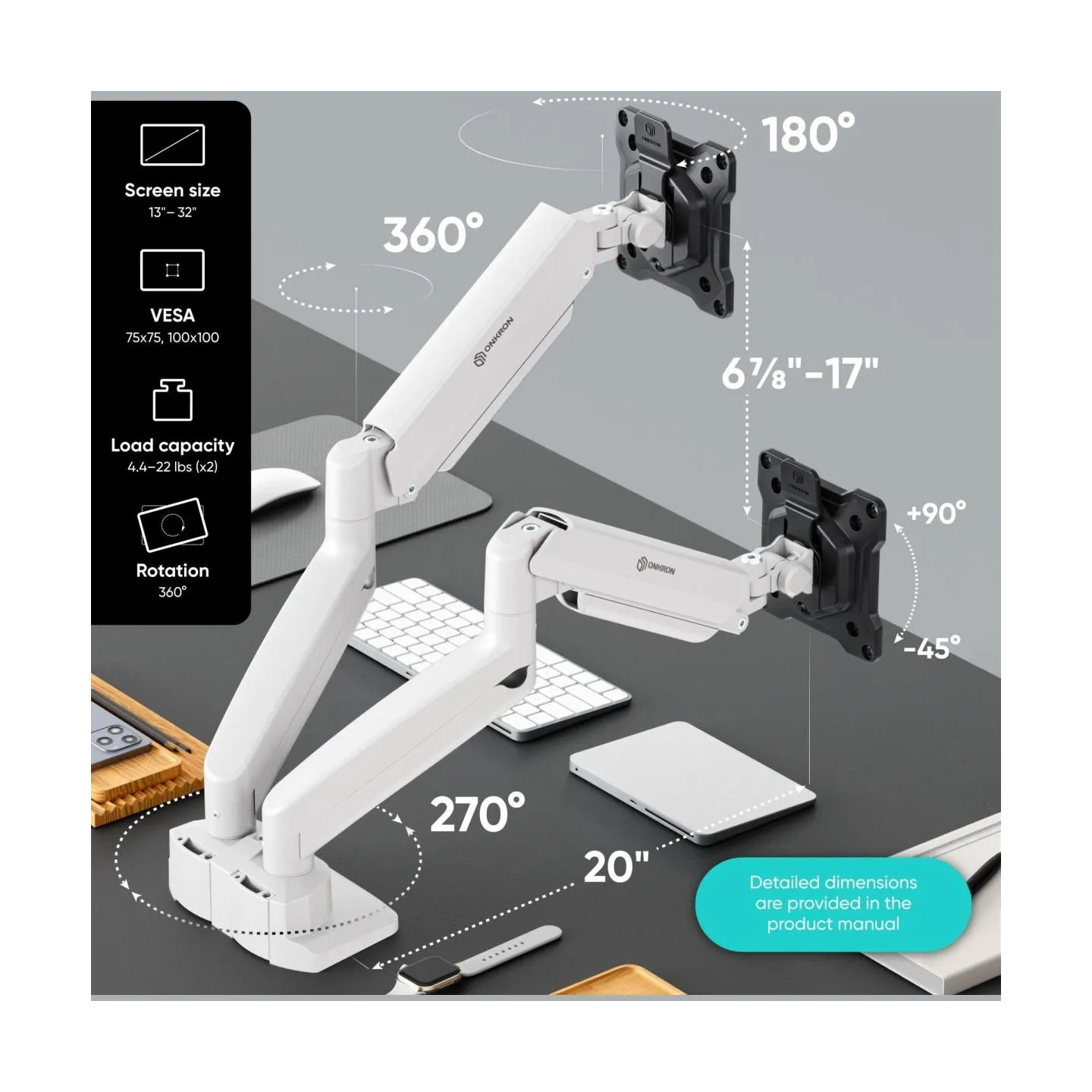 Onkron MONITOR ACC DESK MOUNT/13-32" BLK/WHT G160-BW ONKRON