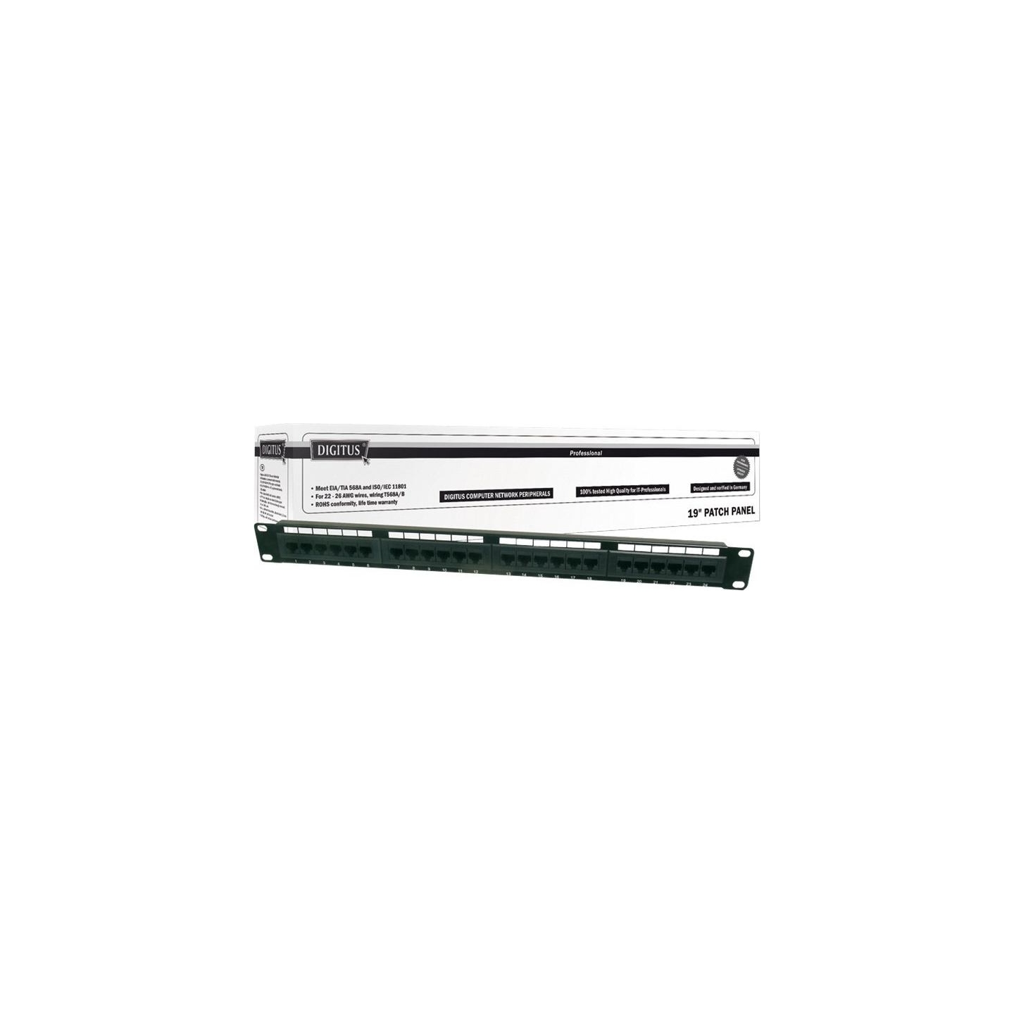 Digitus | Patch Panel | DN-91524U | Category: CAT 5e; Ports: 24 x RJ45; Retention strength: 7.7 kg; Insertion force: 30N max | 4