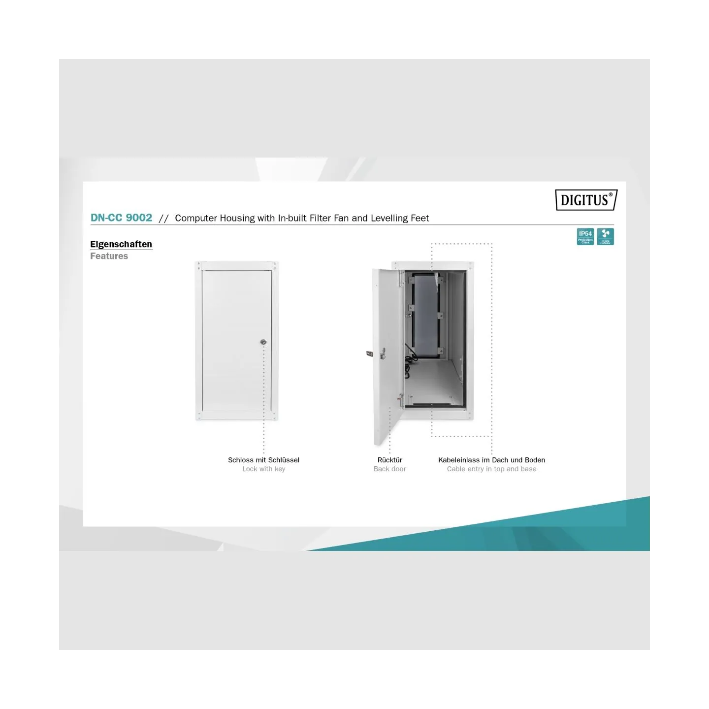 Digitus Computer housing with in-built filter fan and levelling feet | DN-CC 9002 | IP54 | Light grey